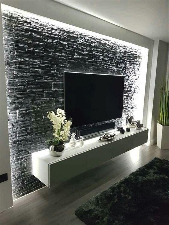 طراحی دیوار پشت تلویزیون با سنگ آنتیک