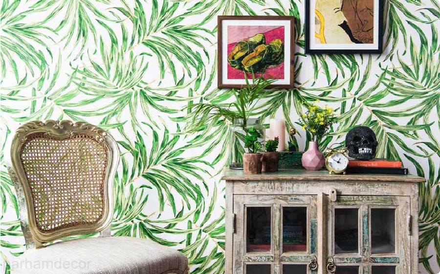 کاغذ دیواری سبز بهمراه عکس گیاه